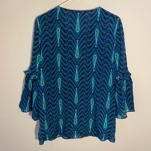 NWT Disney x Figue Women's size Large Ameena Aladdin Beaded Blue Silk Top - Picture 8 of 12
